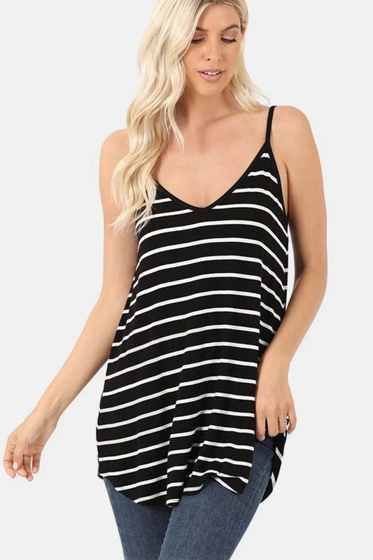 Zenana Striped V-Neck Curved Hem Cami BLACK IVORY Trendsi 90b692c8-ecfa-4b33-a766-daa40ae89f99-Max