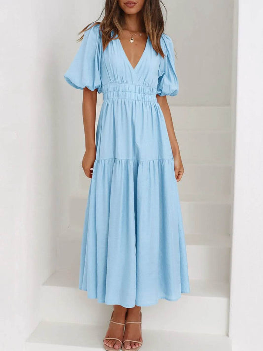 V-Neck Puff Sleeve Midi Dress Trendsi 90bab62d-69e3-40c8-a587-ecc621f8dffd-Max-Origin