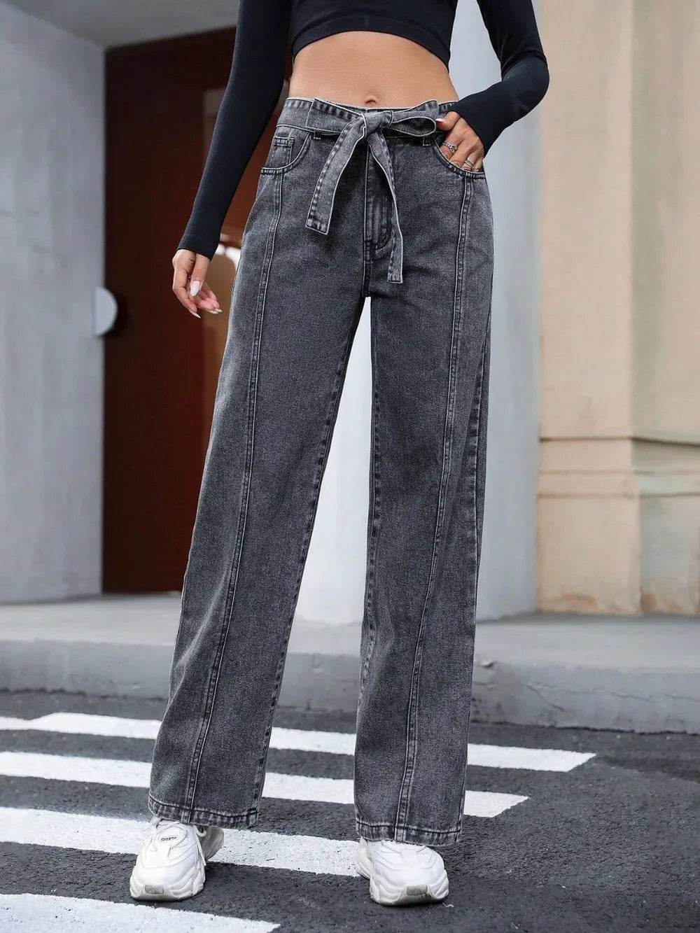 Tied Straight Leg Jeans with Pockets Dark Gray Trendsi 90ccc61d-3775-432c-842d-43bcd04cd1f3-Max