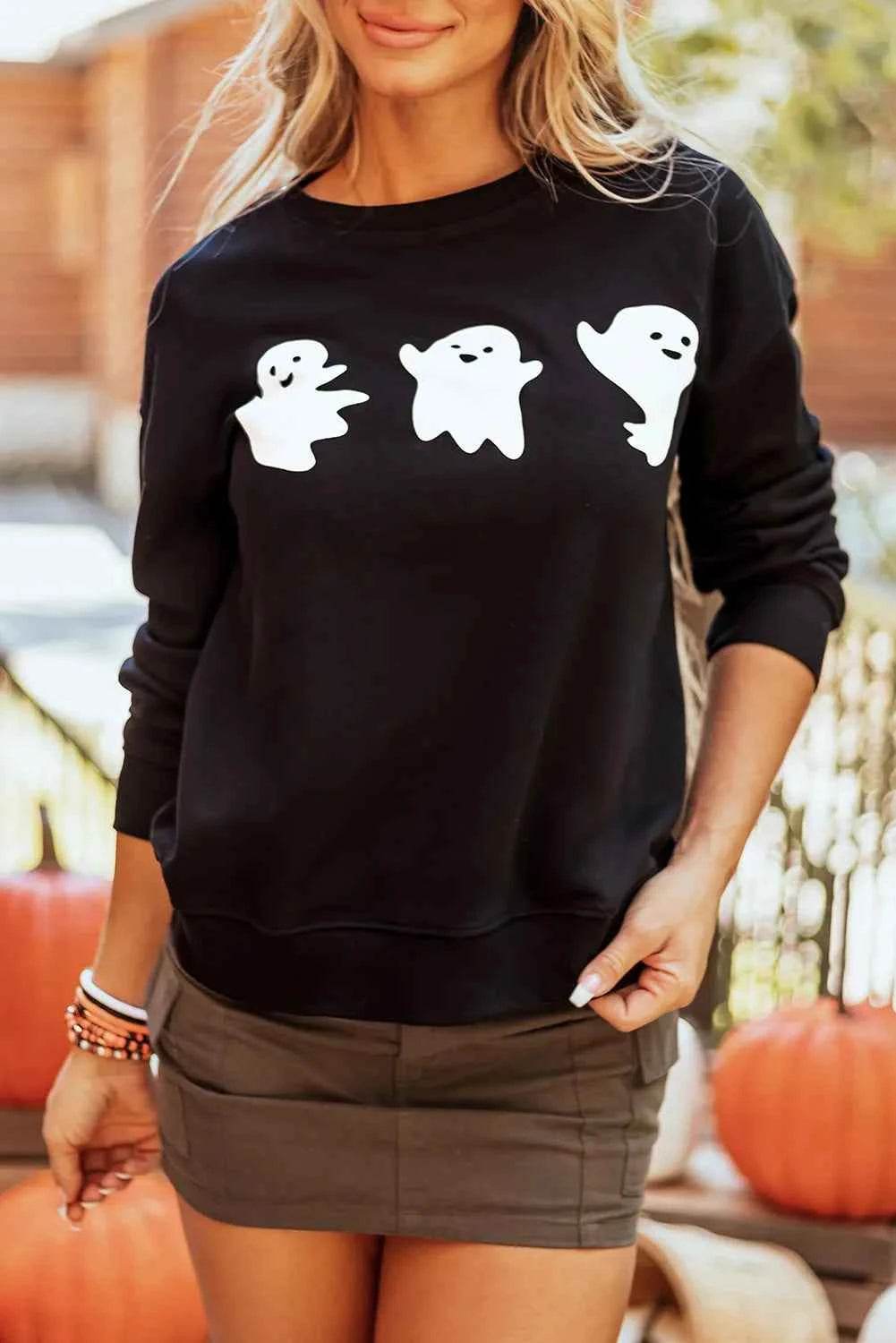 Ghost Round Neck Long Sleeve Sweatshirt Black Trendsi 90d2c42c-c283-4b74-b92d-545ea6579835-Max