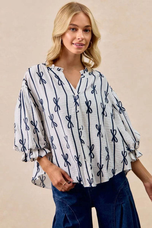 BiBi Bow Ribbon Printed Woven Bubble Sleeves Top Trendsi 90d731103f9f4f819157a5e173c43b7a-Max-Origin