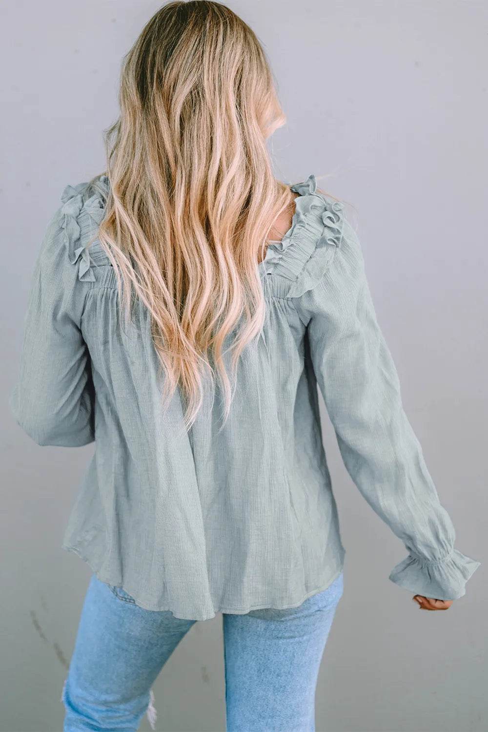 Frill Trim Flounce Sleeve Blouse Trendsi 910c767811da4ea6b69bc299610e0f74-Max