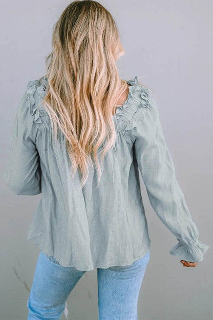 Frill Trim Flounce Sleeve Blouse Trendsi 910c767811da4ea6b69bc299610e0f74-Max