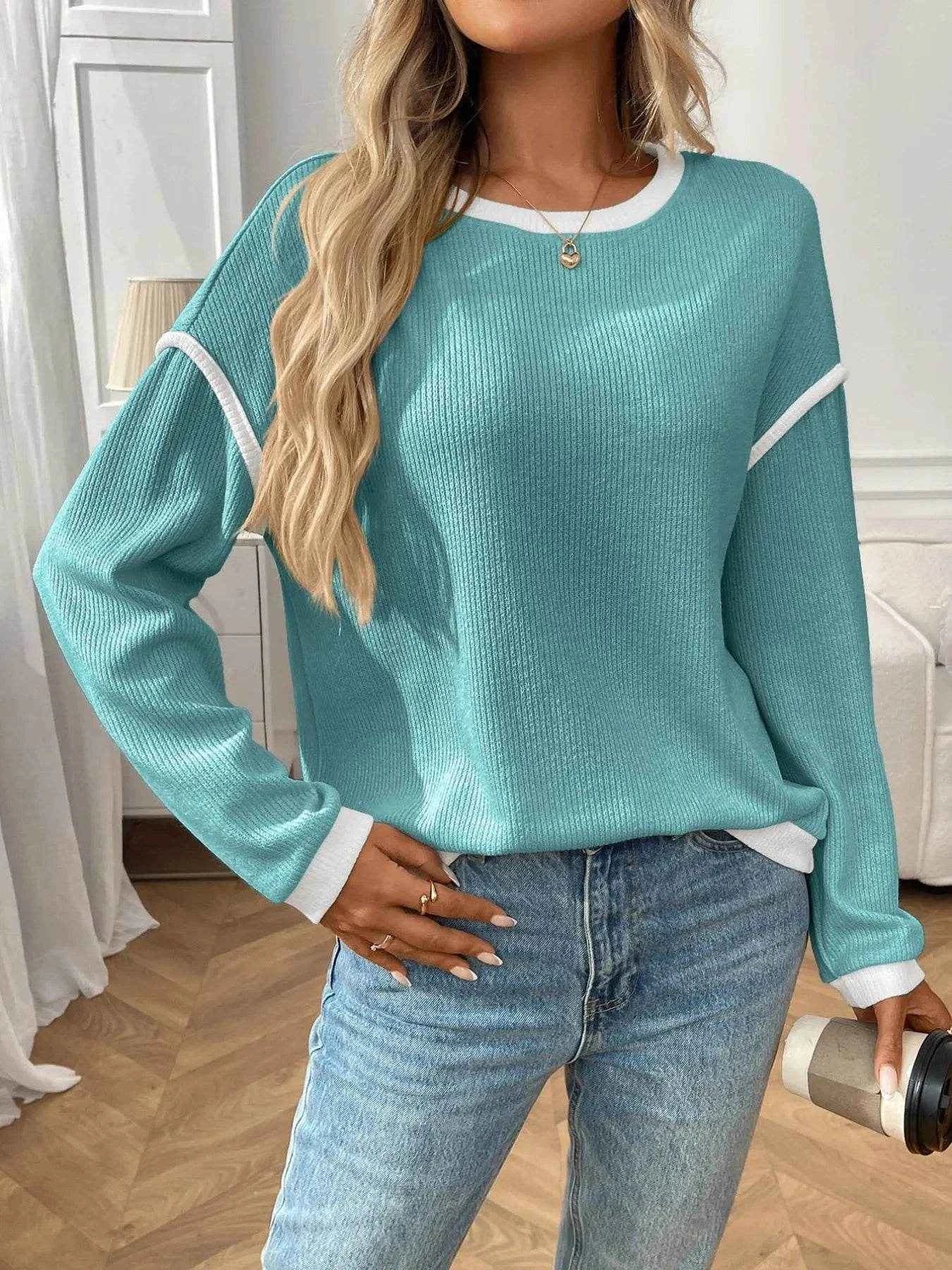 Ribbed Contrast Trim Long Sleeve Top Trendsi 9117a3d0-160d-4cfe-bdfa-d6809840d21f-Max-Origin