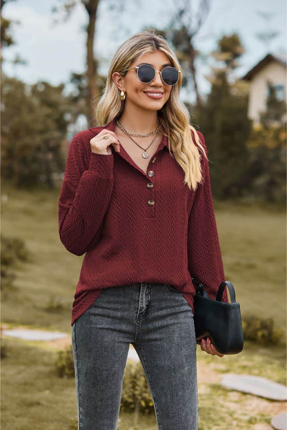 Collared Neck Long Sleeve Blouse Trendsi 9119b2cb06c44ec9ba3957c78bd50622-Max