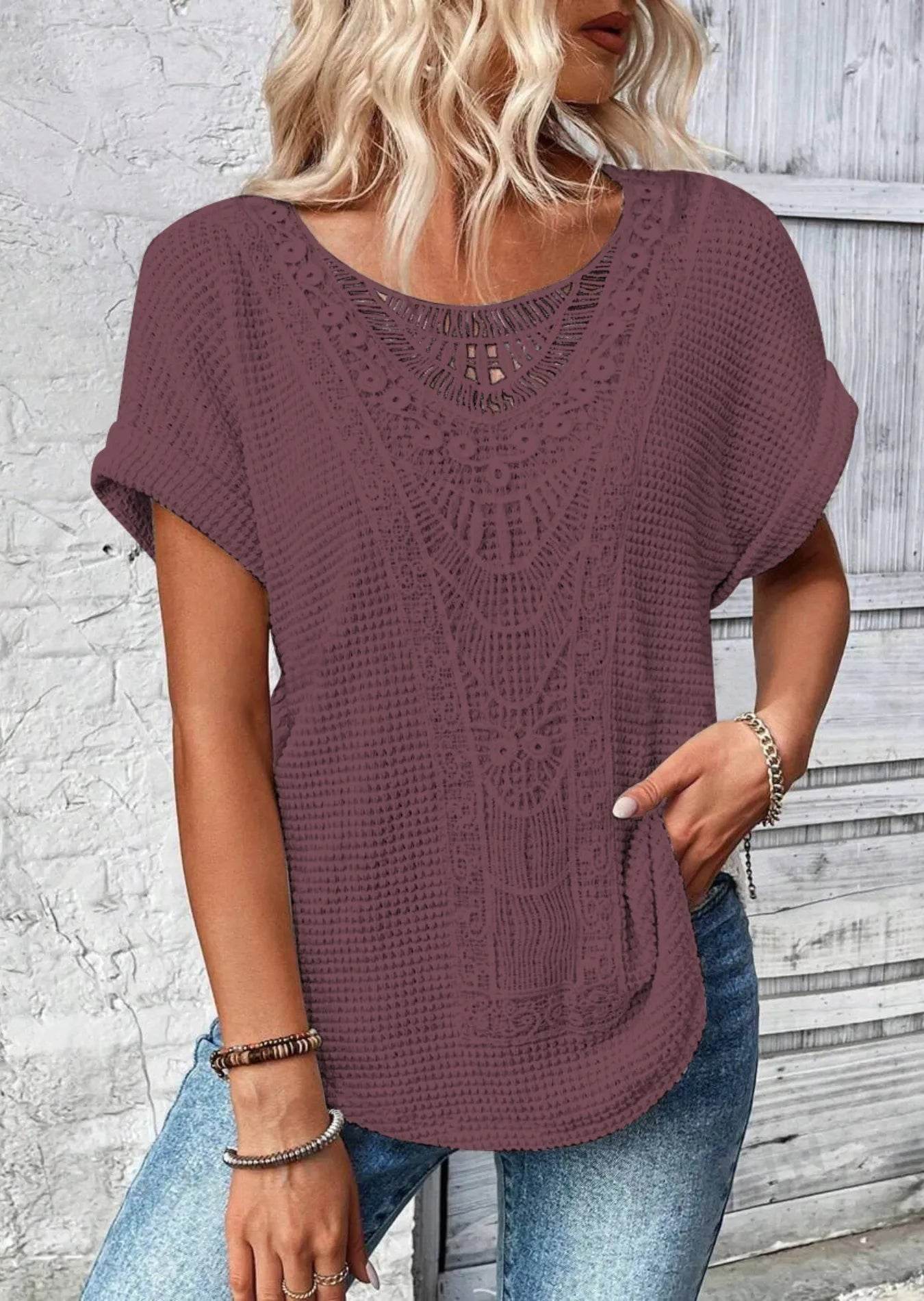 Crochet Lace Short Sleeve Casual T-Shirt Trendsi 91305f7b-4546-4bec-a2b5-217404ec1cd5-Max-Origin