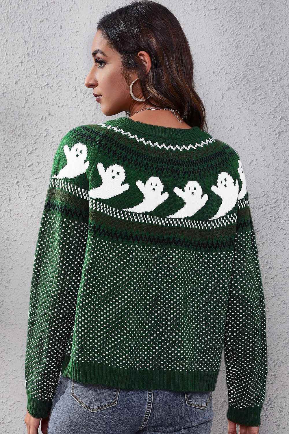 Ghost Pattern Round Neck Long Sleeve Sweater Trendsi 913a5cfe0c8a437480cc3c88e0b2657a-Max