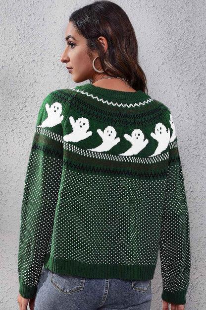 Ghost Pattern Round Neck Long Sleeve Sweater Trendsi 913a5cfe0c8a437480cc3c88e0b2657a-Max