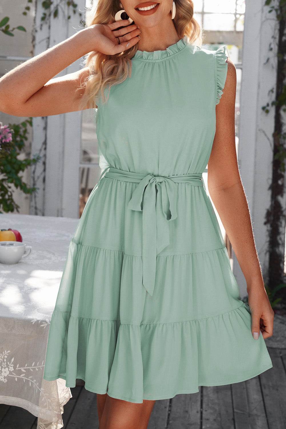 Ruffle Collar Tie Belt Tiered Dress Trendsi 91454608959d453a8dfc978441cc1f1b-Max