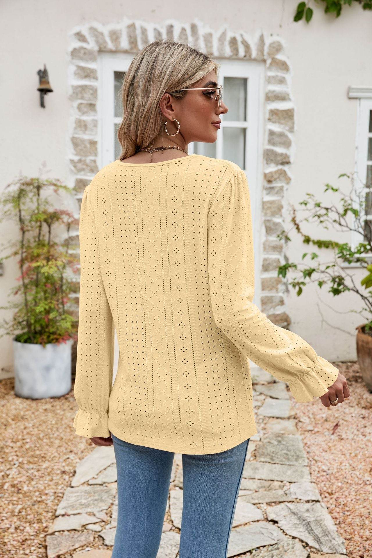 Eyelet Lace Trim Flounce Sleeve Blouse Trendsi 91565cdebf96490abe3e9a919a7e3d59-Max