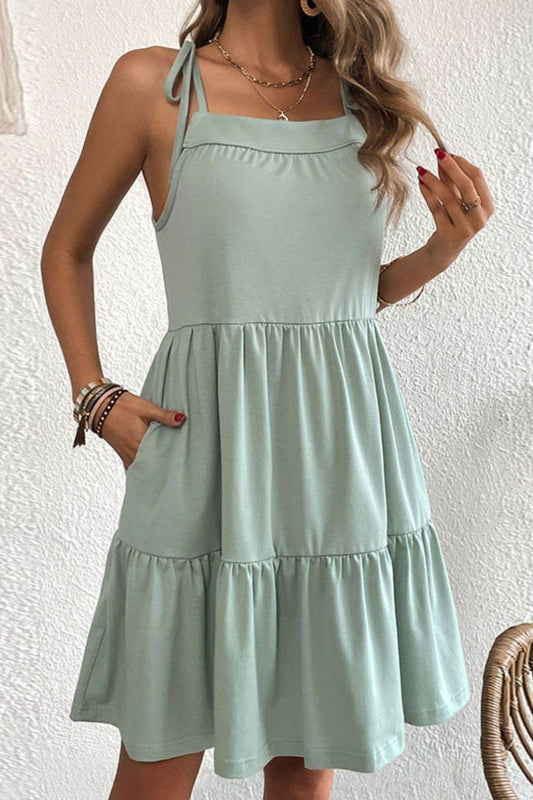 Perfee Tie-Shoulder Tiered Dress with Pockets Light Green Trendsi 9161497439d94110a4bae40b6a0db5ec-Max