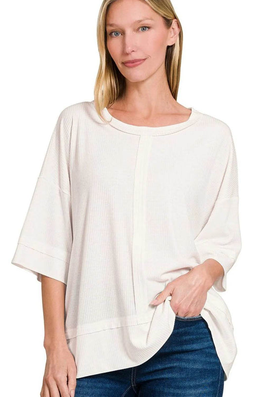 Zenana Ribbed Boat Neck 3/4 Sleeve Top OFF WHITE Trendsi 91a7d5ad-c571-4c9a-a463-589354fa07c5-Max-Origin