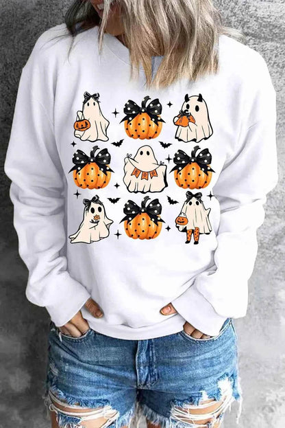 Pumpkin & Ghost Round Neck Long Sleeve Sweatshirt White Trendsi 91b76f14-4390-4560-986b-99cf02862851-Max