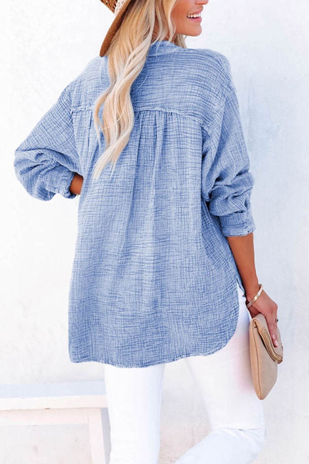 Buttoned Long Sleeve Blouse Trendsi 91c91f7fcdd9466f83fffba83490c11c-Max
