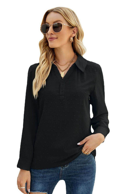 Swiss Dot Johnny Collar Blouse Trendsi 91efd028cb164ebab7eed0ad06fe87c8-Max