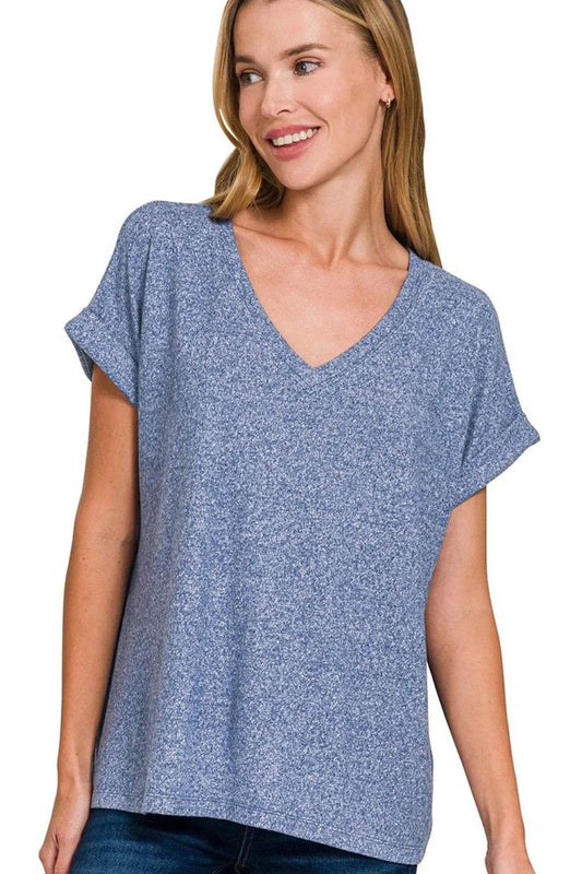 Zenana Soft Melange Hacci V-neck Tee LT NAVY Trendsi 92398c42-280b-4072-87d0-192b047120ad-Max-Origin