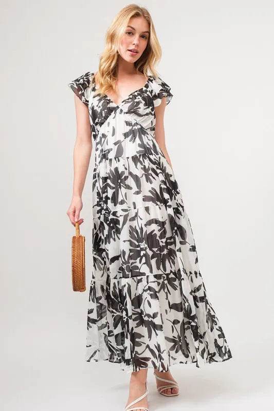 And The Why Ruffled Sleeve Tiered Floral Print Maxi Dress BLACK CREAM Trendsi 924018ba70a6413b9fdbb76f92422110-Max-Origin