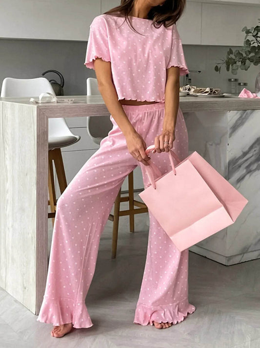 Polka Dot Round Neck Top and Pants Lounge Set Trendsi 9260e12d2faf46169aba176cbb4a3326-Max-Origin