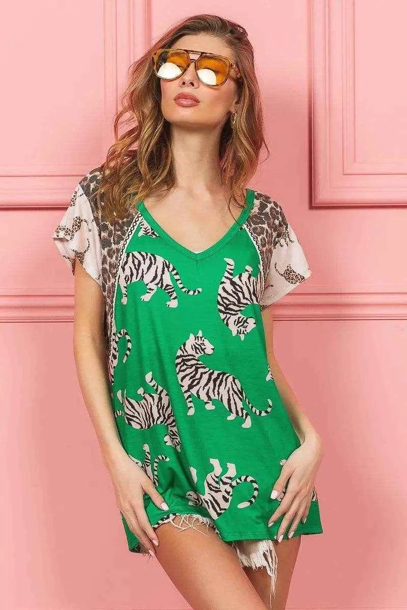 BiBi Tiger Printed Jersey Block T-Shirt with Aztec Trim Trendsi 926c66007519470e863cf0aa419092f7-Max-Origin