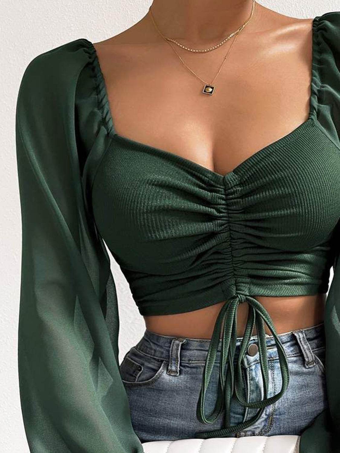 Drawstring Sweetheart Neck Cropped Top Trendsi 927c3a808eb34968a2fb9cc6b6654a7b-Max