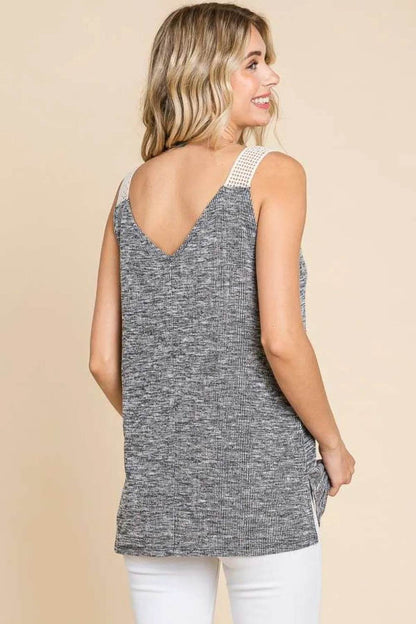 Culture Code Contrast Eyelet Strap Slit Ribbed Tank Trendsi 927c6bdb-6852-494c-a790-54751e17f284-Max