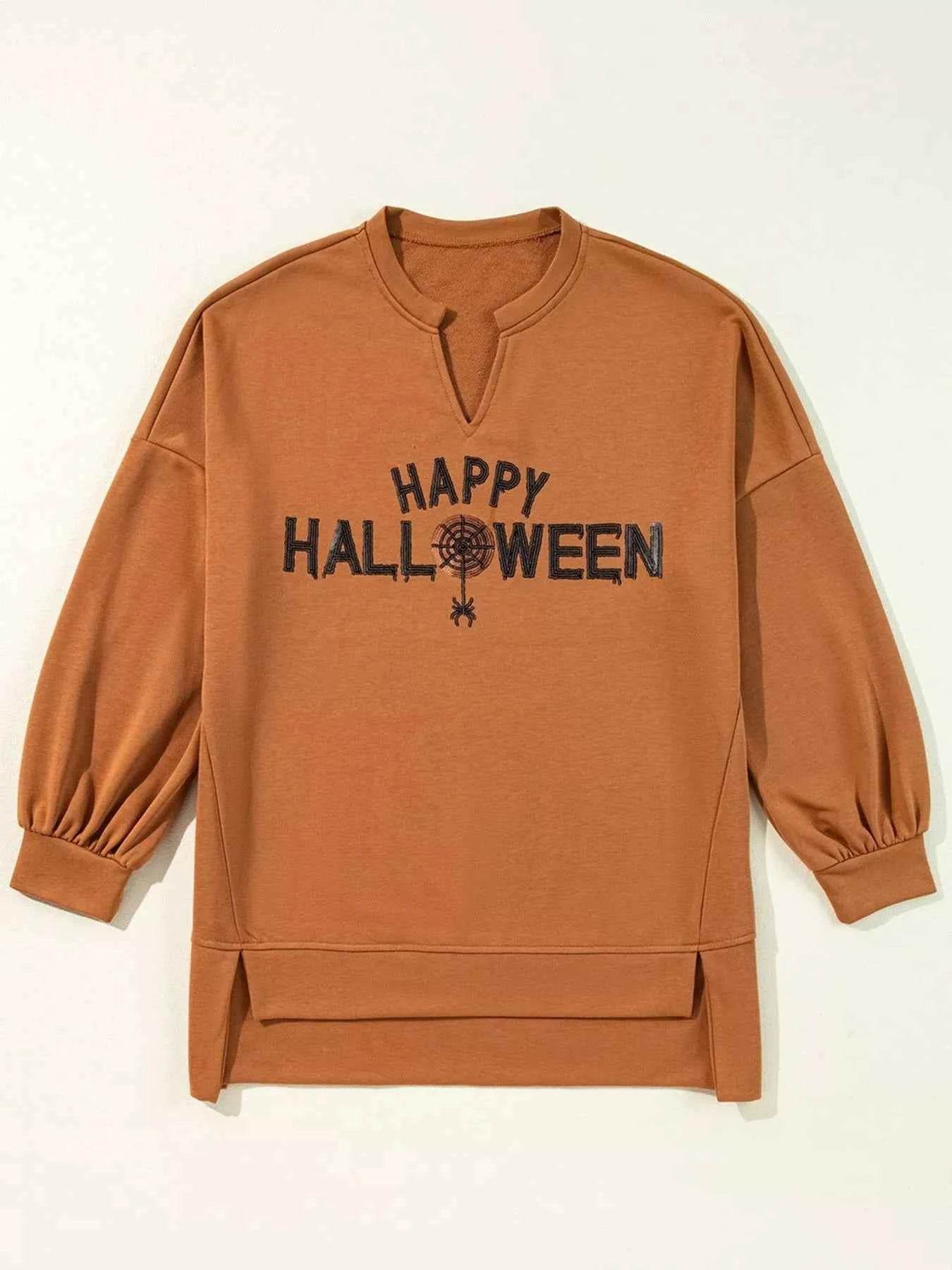 Happy Halloween Graphic Notched Long Sleeve Loose Top Trendsi 9287ed78-c91d-436a-ba9b-97480072ff46-Max-Origin
