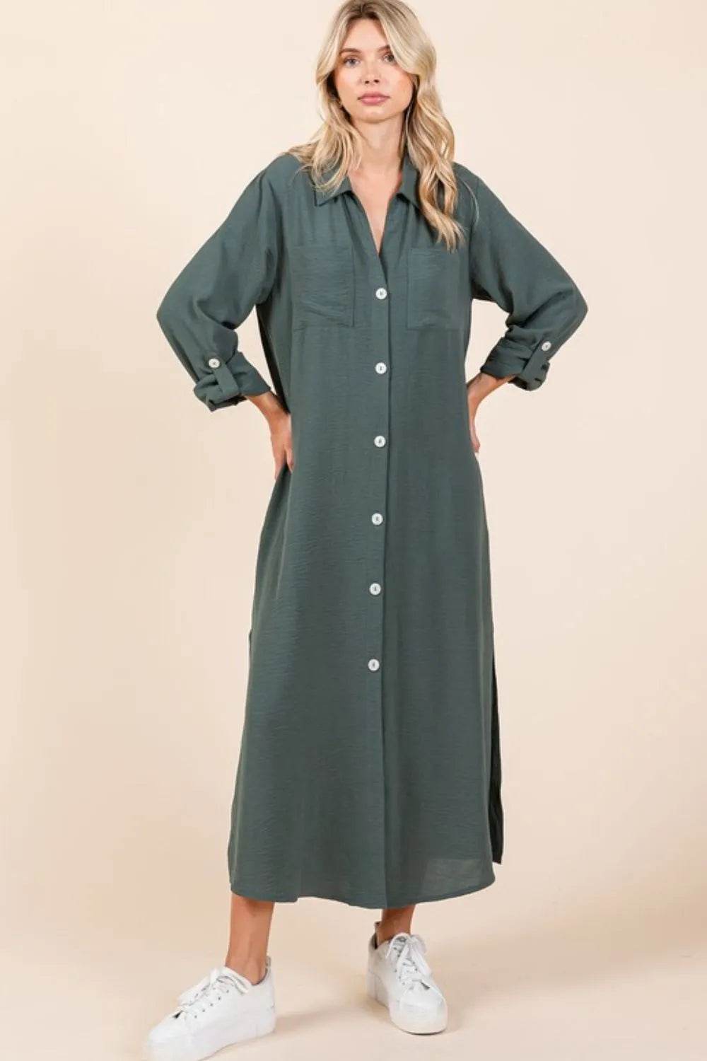 Mittoshop Airflow V-Neck Long Sleeve Button Down Maxi Dress Trendsi 92a20081-01f9-4fa7-911b-87652072e4c8-Max
