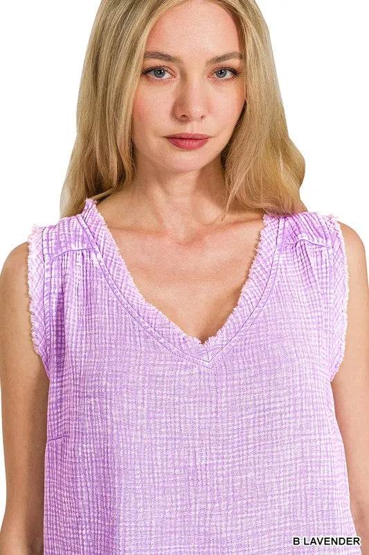 Zenana Double Gauze Raw Edge Acid Washed Tank B LAVENDER Trendsi 92b37a114c364235b5d7144123a09989-Max-Origin