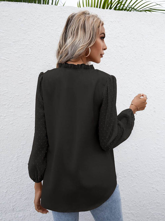 Ivy Lane Swiss Dot Frill Trim Puff Sleeve Blouse Trendsi 92e1053090e94e8daf6561e991607ae7-Max