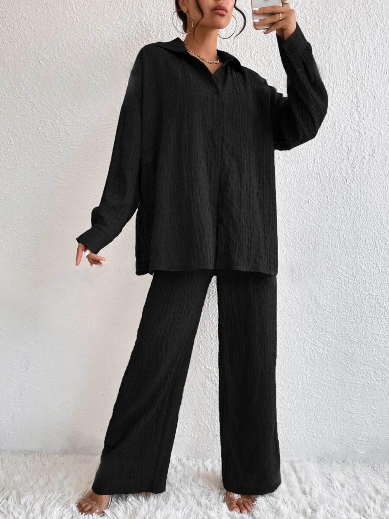 Button Up Long Sleeve Shirt and Pants Set Trendsi 931ee6148ac64adda0eab7a6e635994c-Max-Origin