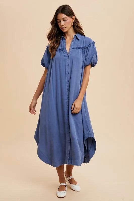 Annie Wear Mineral Washed Button Down Puff Sleeve Shirt Dress Peacock Blue Trendsi 93352ffd-d36e-4f79-a38f-337f52d65fd4-Max
