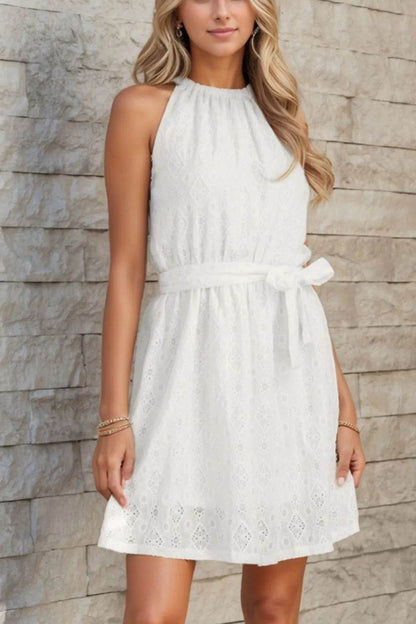 Lace Sleeveless Tied Waist Mini Dress Trendsi 933eaa49-14d1-47ca-b54f-e69781e3bde7-Max-Origin