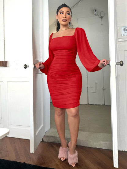 Zip-Back Ruched Bodycon Dress Trendsi 93504a9376eb445096e6045cb58e2a17-Max