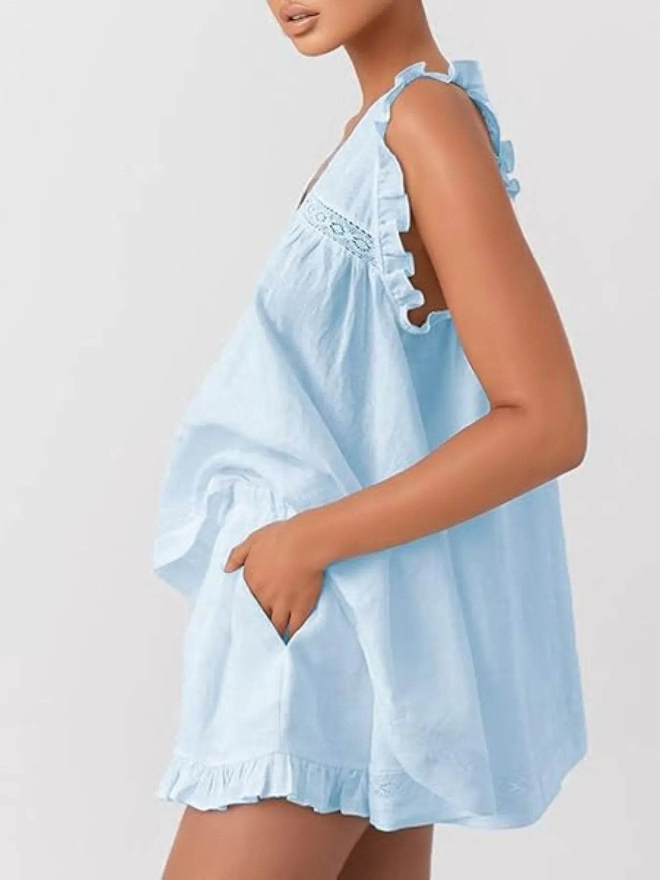 Ruffled V-Neck Top and Shorts Set Trendsi 937ca994-93d8-4804-b2e2-b1b62d5f4e29-Max-Origin