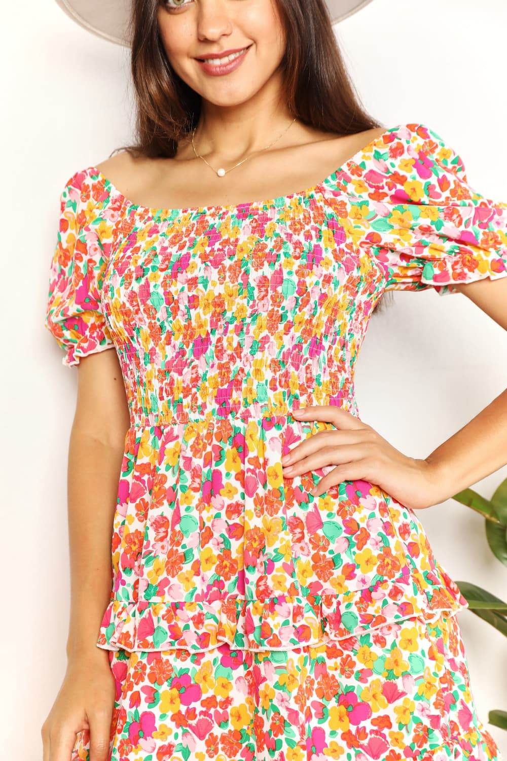 Devine Smocked Sweetheart Neck Flounce Sleeve Mini Dress Trendsi 938b8d6d30974bcbbfc61fe3875cd229-Max
