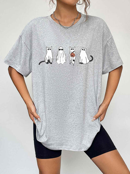 Round Neck Short Sleeve Ghost Graphic T-Shirt Trendsi 939193a1a4bf4fc5a26e2d2a3848076a-Max