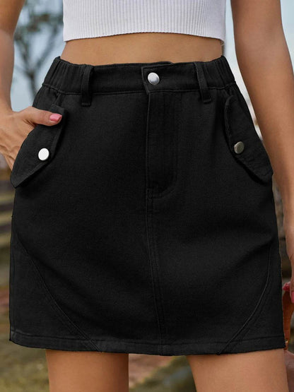 Pocketed Buttoned Mini Denim Skirt Black Trendsi 93a738d0-488f-4baf-804a-59df1a4645c9-Max