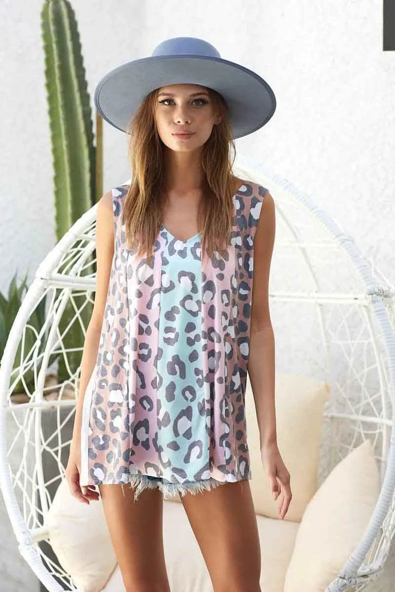 BiBi Leopard Printed Jersey Knit Color Block Sleeveless Trendsi 93adf547636341268fa6083be0ca988a-Max-Origin