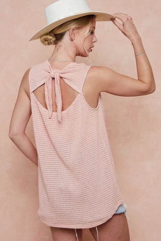 BiBi Popcorn Waffle Open Back Top with Tied Ribbon Trendsi 93bf9df4837148969772f475edee35c0-Max-Origin