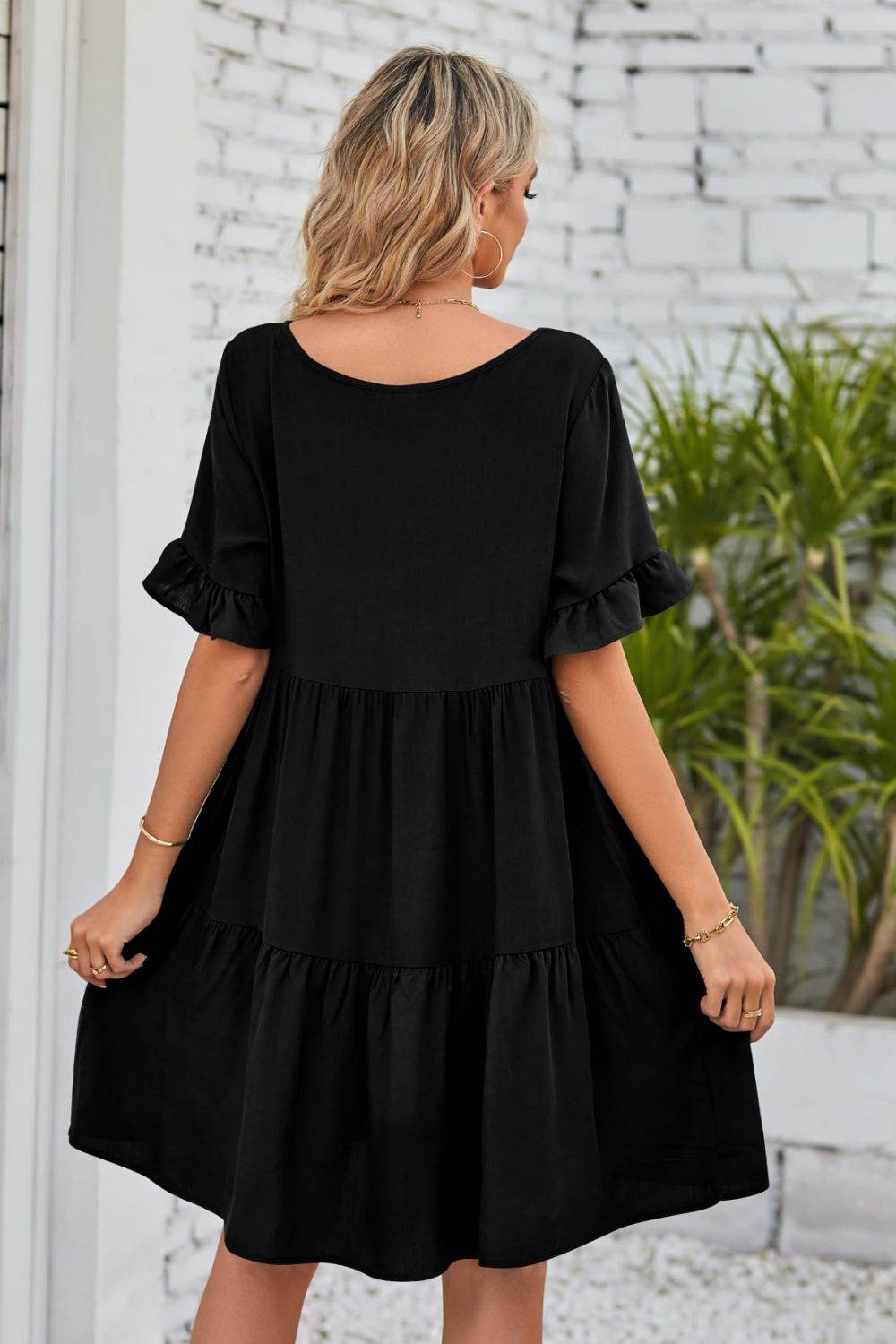 Mandy V-Neck Flounce Sleeve Tiered Dress Trendsi 93ffa1bbac474d09bc72459941912f5f-Max