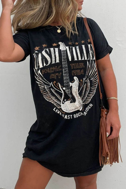 Graphic Round Neck Short Sleeve Tee Dress Trendsi 9424b143-4be2-4d38-8181-421abe42868a-Max