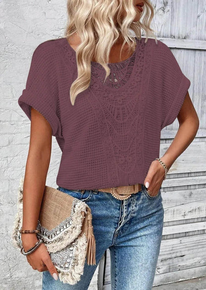 Crochet Lace Short Sleeve Casual T-Shirt Plum Purple Trendsi 944bf5a1-a887-4dac-b44f-e002ea5b8f61-Max-Origin