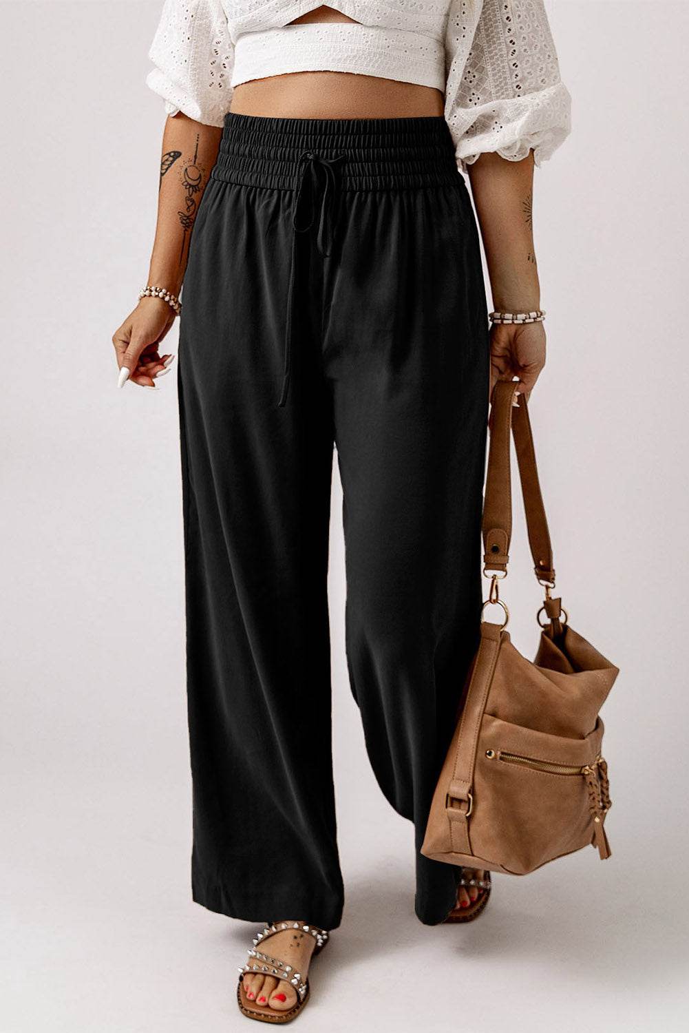 Drawstring Smocked Waist Wide Leg Pants Black Trendsi 94b387517b9940b880eb3abbdf5b02f7-Max