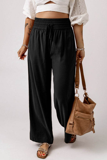 Drawstring Smocked Waist Wide Leg Pants Black Trendsi 94b387517b9940b880eb3abbdf5b02f7-Max