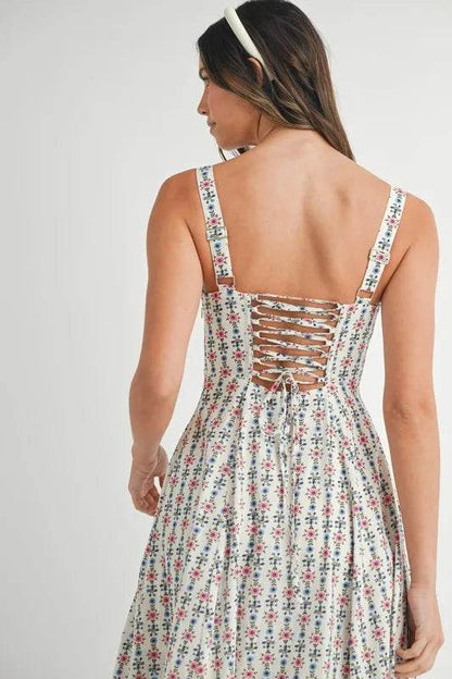 MABLE Floral Print Bustier Back Lace Up Midi Dress Trendsi 94d24d68525442d39fea666a24ec44e1-Max-Origin