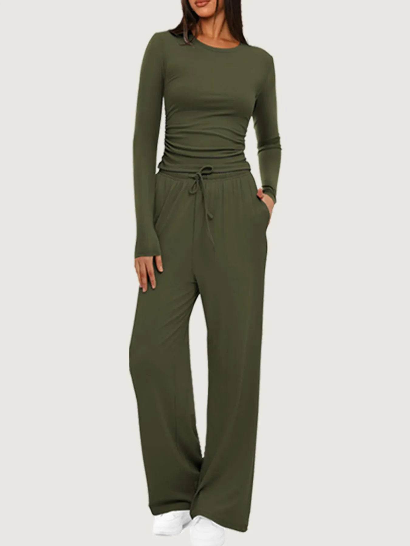 Round Neck Long Sleeve Top and Pants Set Army Green Trendsi 94d53d72846742c0b060494fba64278d-Max-Origin