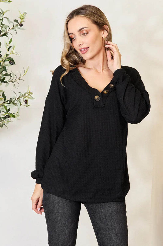 Zenana Buttoned Long Sleeve Blouse Black Trendsi 94d949ad50bc4e0b94885adbaef41dac-Max