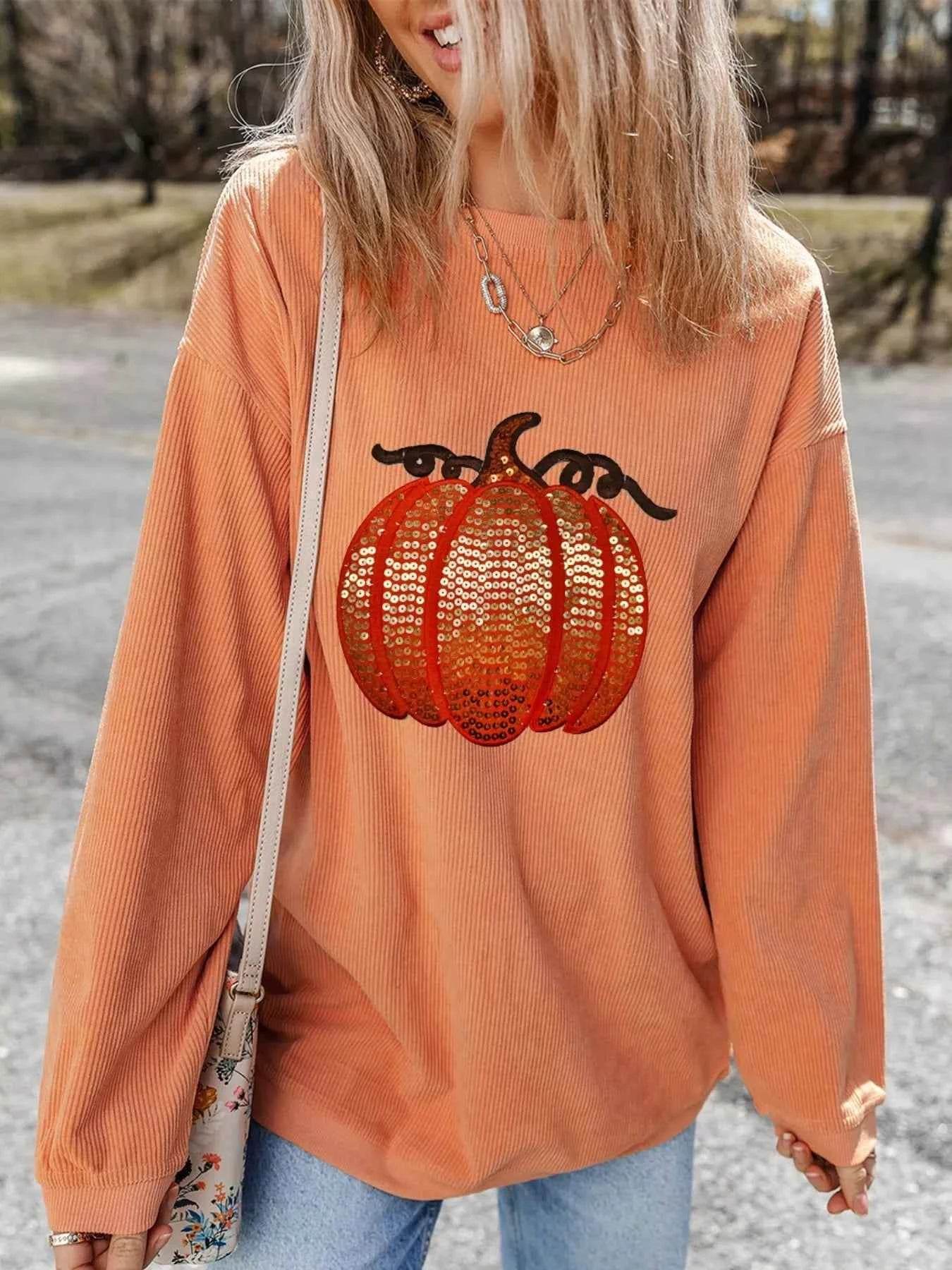 Halloween Sequined Pumpkin Ribbed Round Neck Sweatshirt Trendsi 94e77d61-ac83-48c7-9ee3-05987b5a6897-Max-Origin