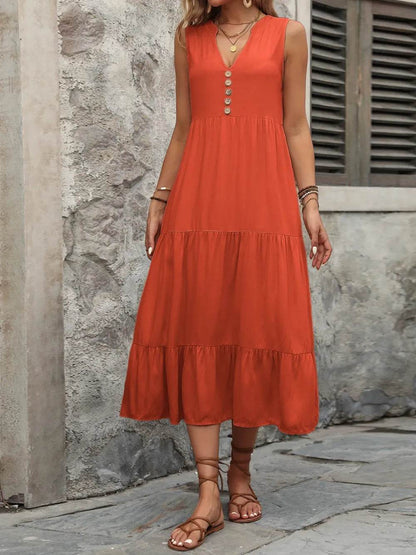 Ivy Lane Decorative Button Notched Sleeveless Dress Trendsi 9527934f-1797-41ef-98ff-a5ffb06284b5-Max
