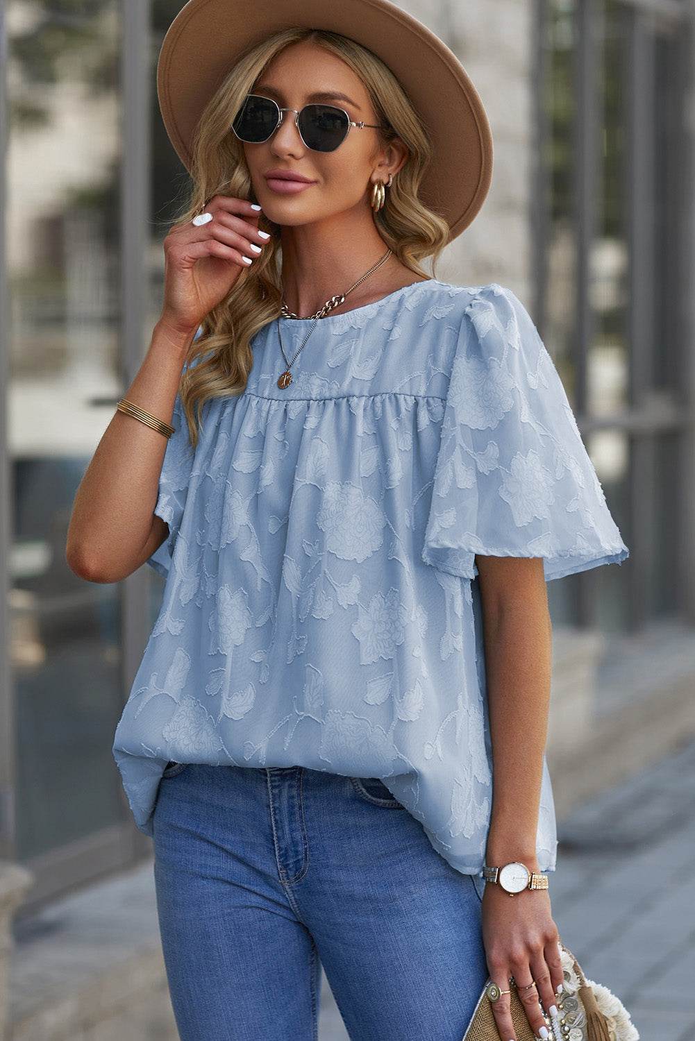 Round Neck Puff Sleeve Blouse Trendsi 952e7040165845fc9f98fb17f8417245-Max